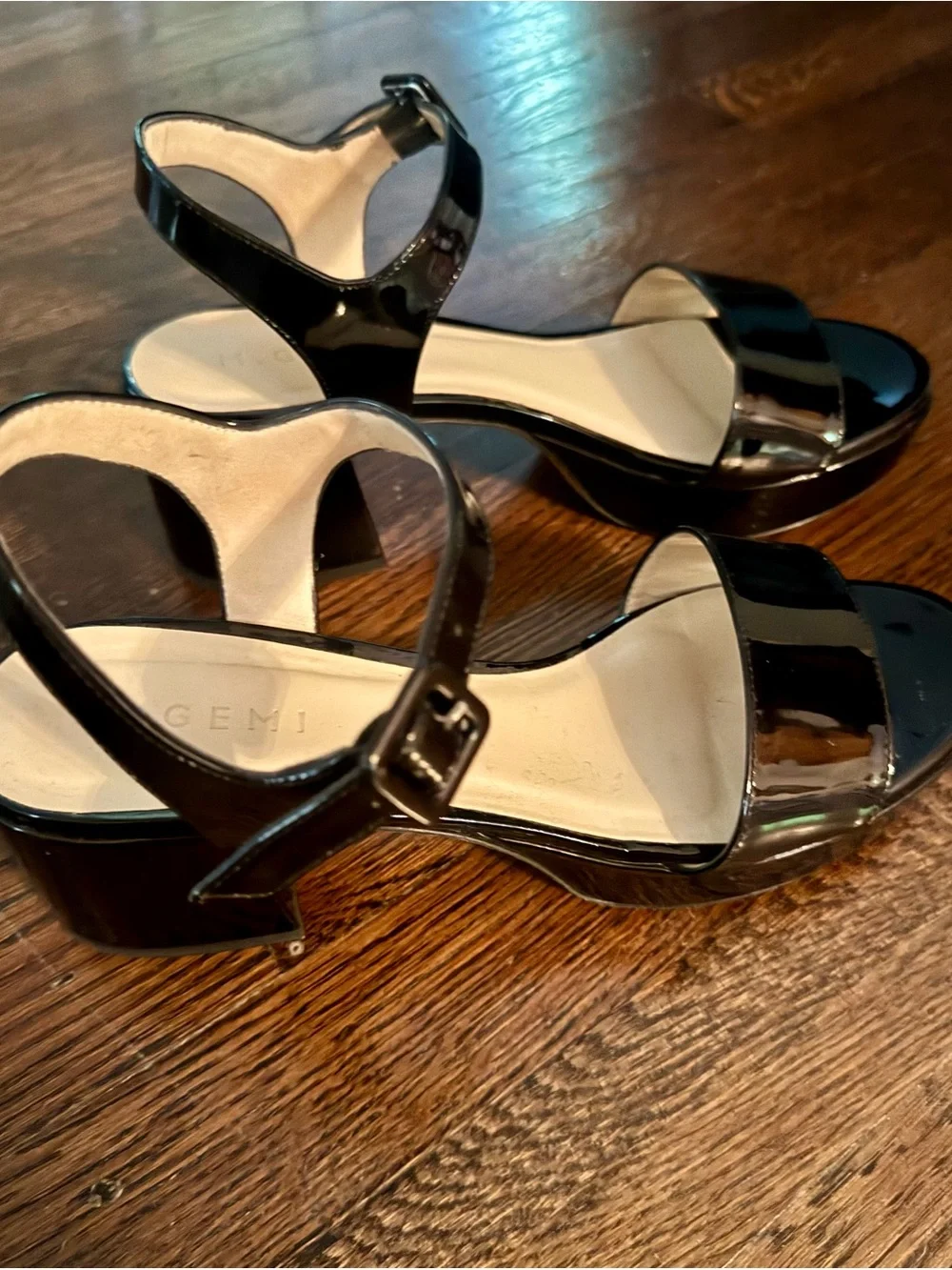 M Gemi The Lizza Nuova Black Patent Platform Block Heel Sandals